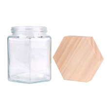 Factory wholesale 350ml glass honey bottle with wooden lids for storage